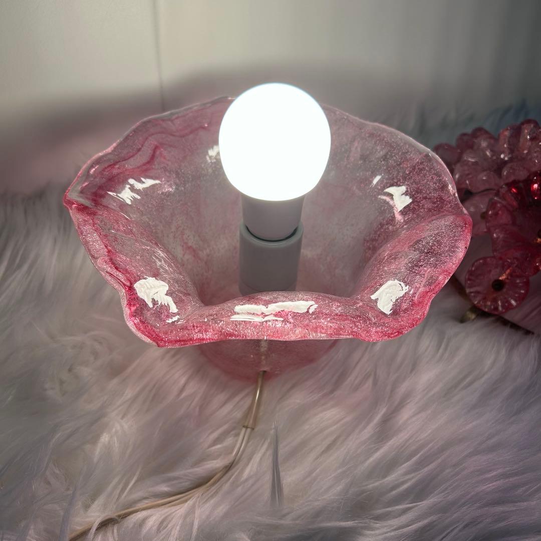 岩田工芸ガラス 照明 ランプ ピンク 花柄 日本製 レトロ　花ガラスアンティーク