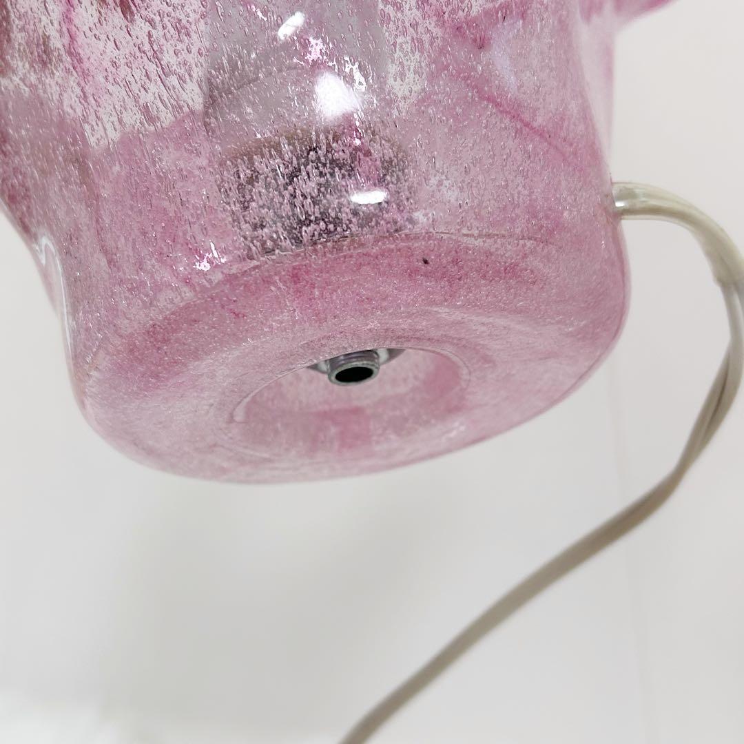 岩田工芸ガラス 照明 ランプ ピンク 花柄 日本製 レトロ　花ガラスアンティーク