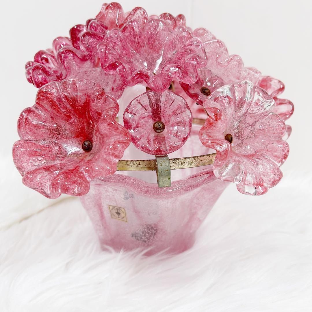 岩田工芸ガラス 照明 ランプ ピンク 花柄 日本製 レトロ　花ガラスアンティーク
