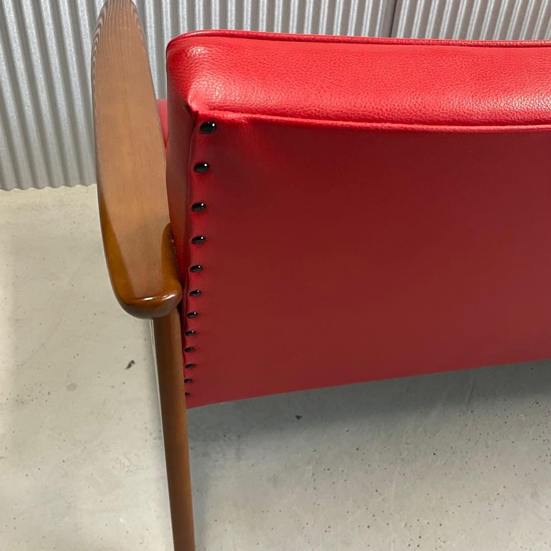 【カリモク60】Kチェア 2シーター 張り替え レッド ビンテージ ソファ