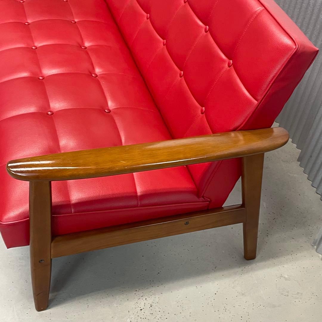 【カリモク60】Kチェア 2シーター 張り替え レッド ビンテージ ソファ