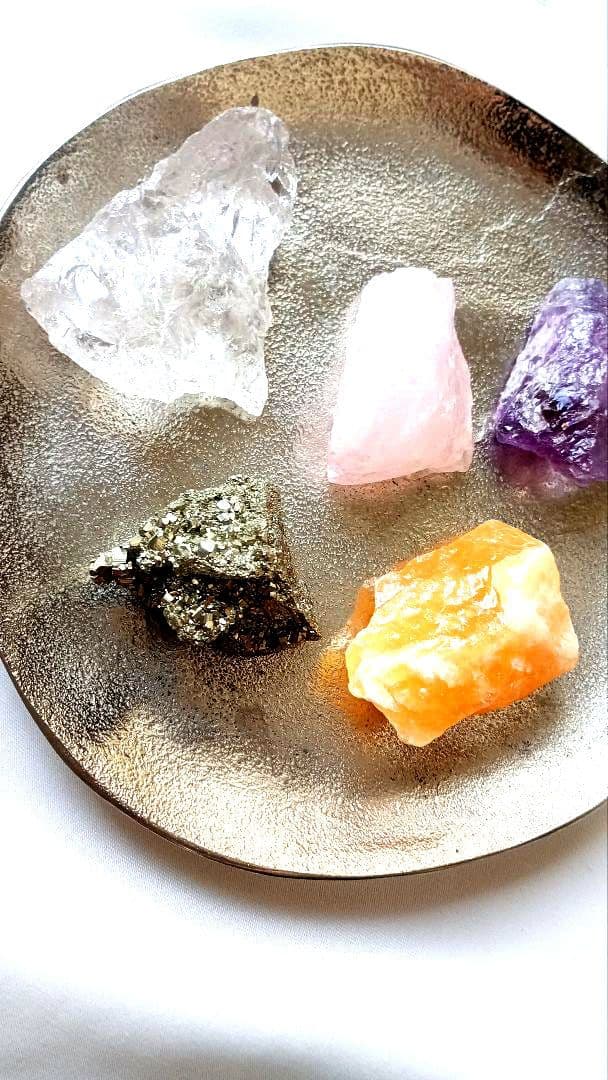 石材店購入 天然石 原石 5点セット（水晶・アメジスト・ローズクォーツ 他）