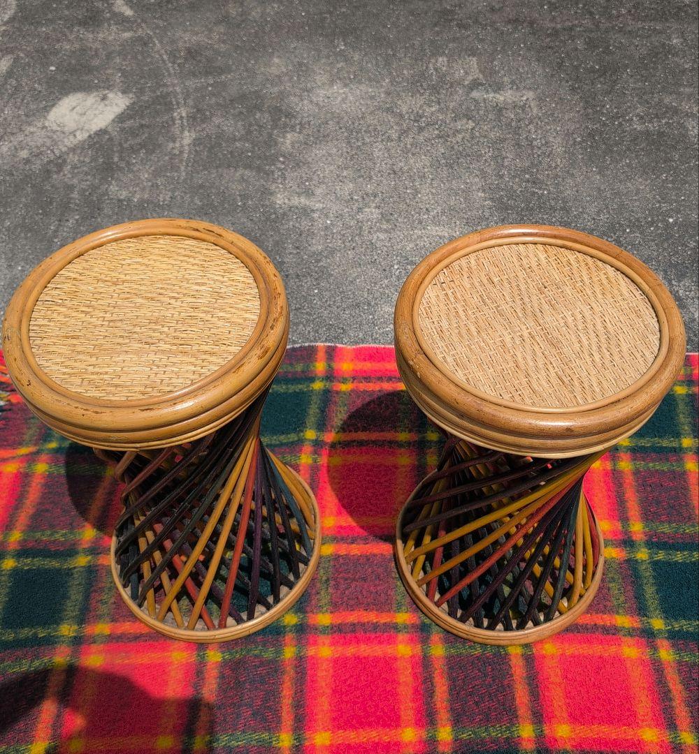 ラタン製 ツイストスツール 2脚セット