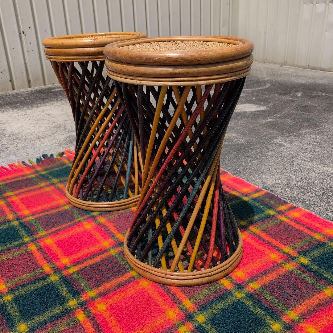 ラタン製 ツイストスツール 2脚セット