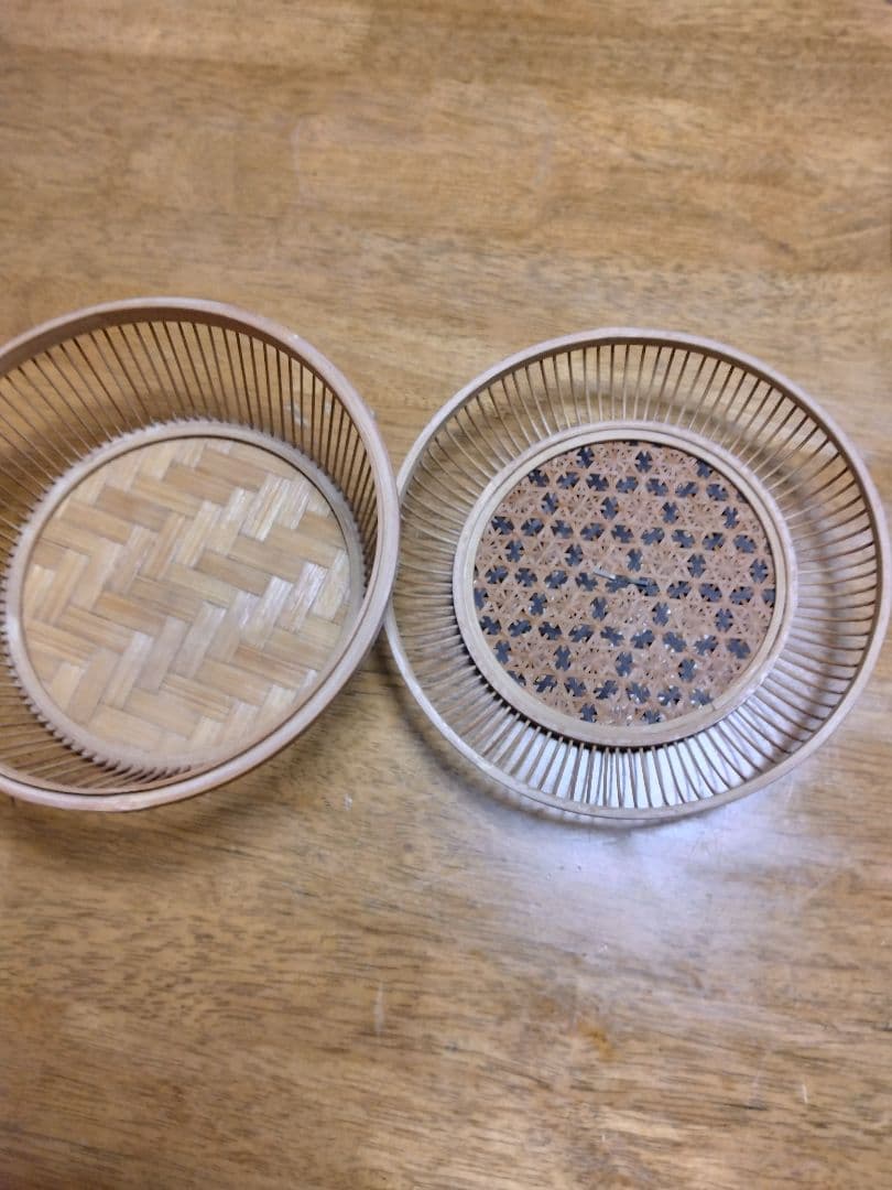 竹製 幾何学模様 菓子器 蓋付き