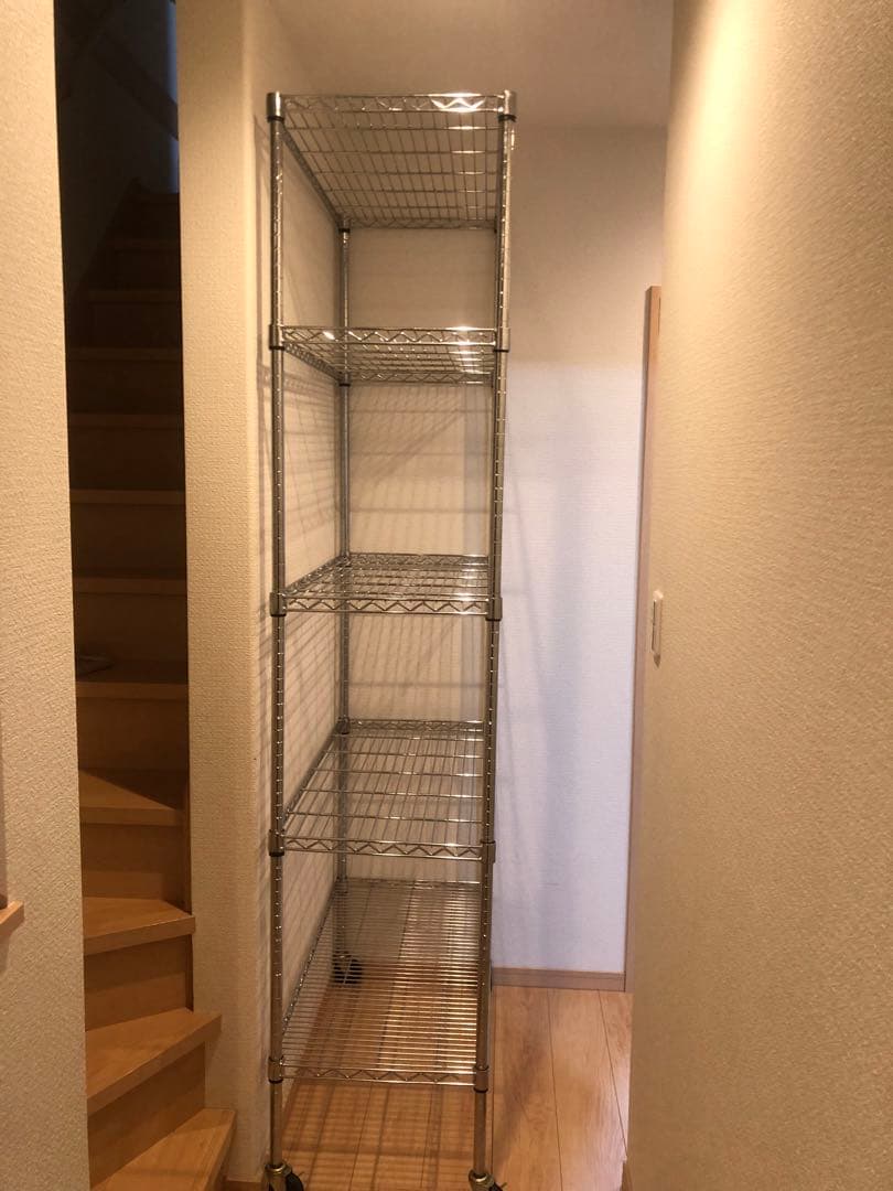 ④スチールラック 5段 シルバー 約220cm キャスター付き