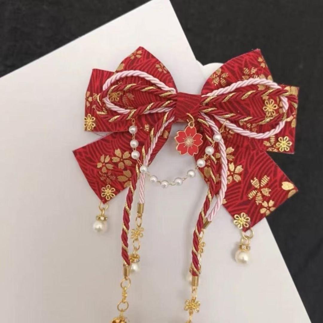 ロリータ風 桜 リボン ヘアクリップ 和装 タッセル 髪飾り - メルカリ