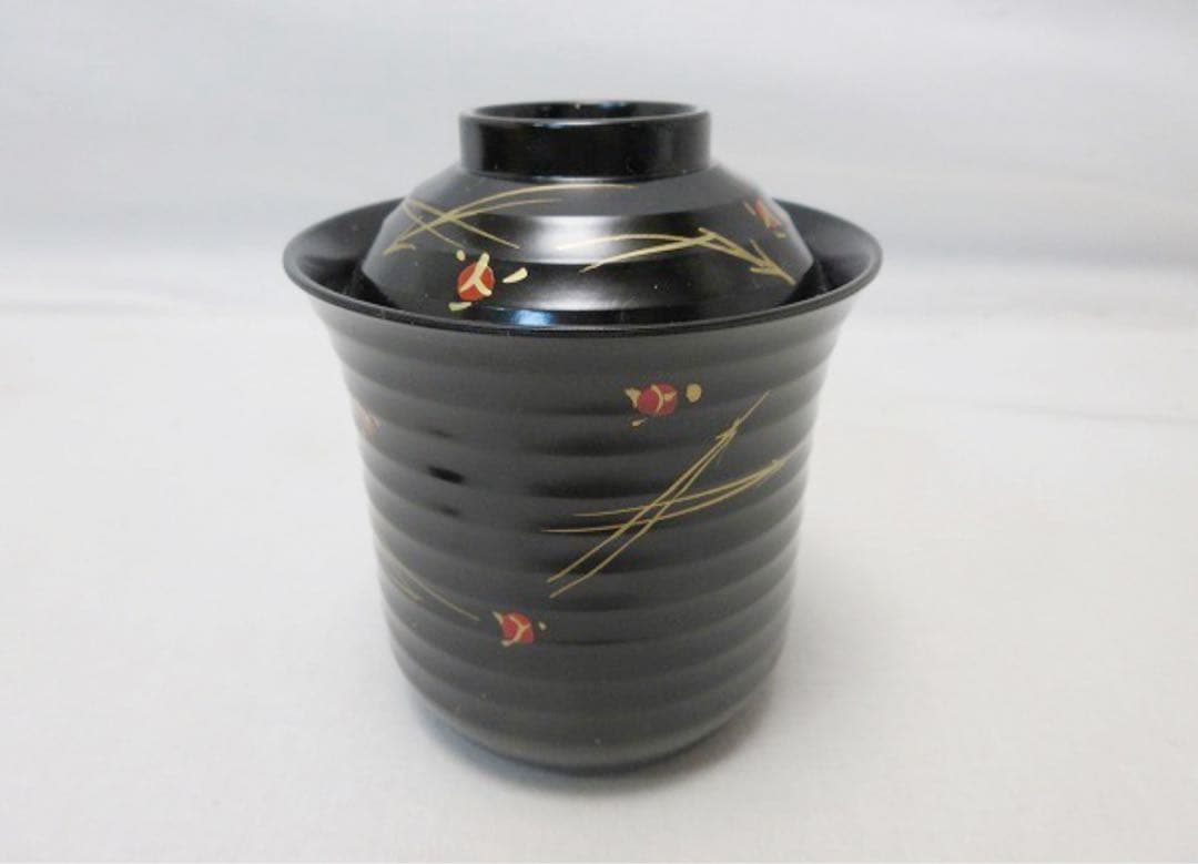 ほぼ未使用 懐石道具 黒塗 金彩蒔絵 箸洗5客揃 小吸物椀 汁椀 共箱