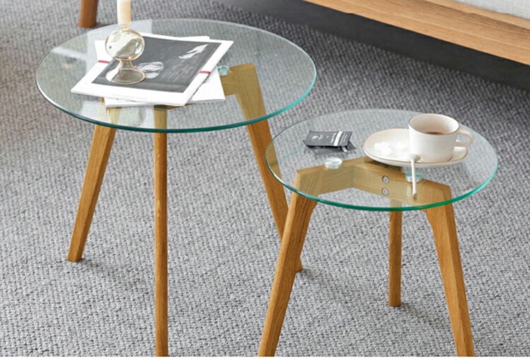 ラウンドテーブル／サイドテーブル／センターテーブル／ミニテーブル　ガラス製