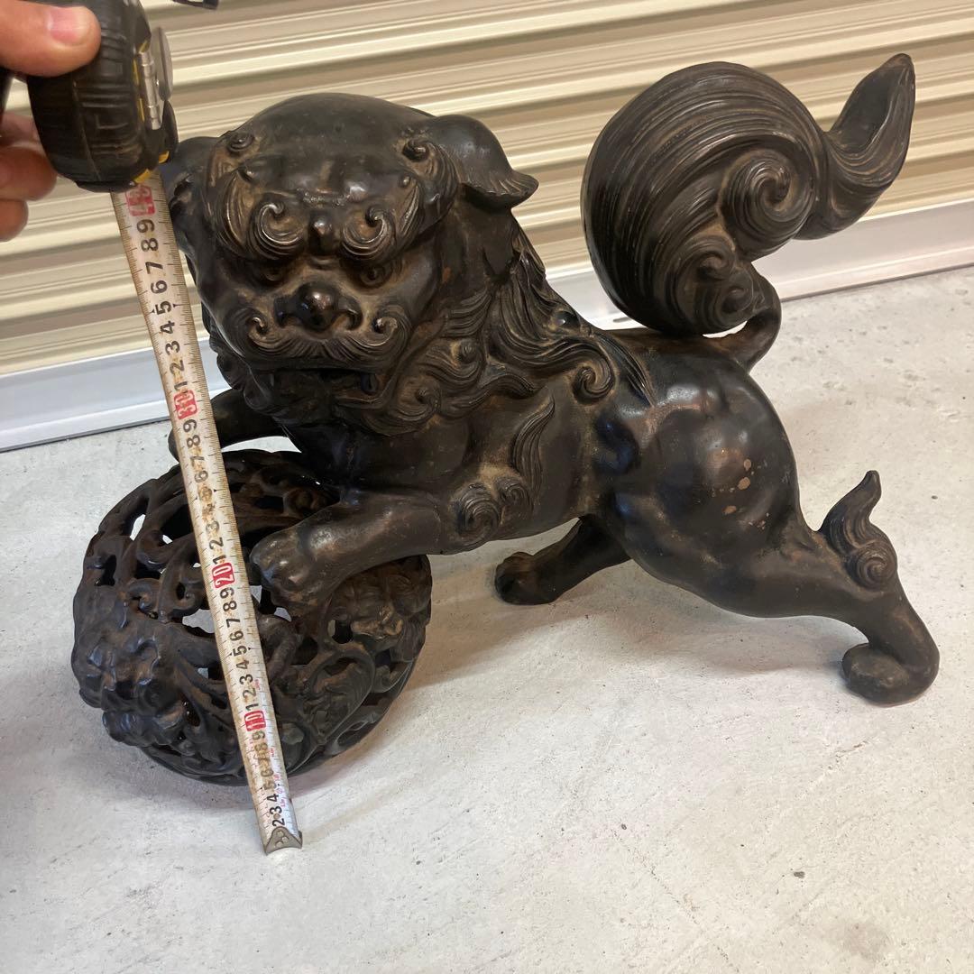 昭和レトロ 大型 鉄製 金属工芸 玉乗り獅子 玉獅子 鋳物 狛犬 置物 オブジェ