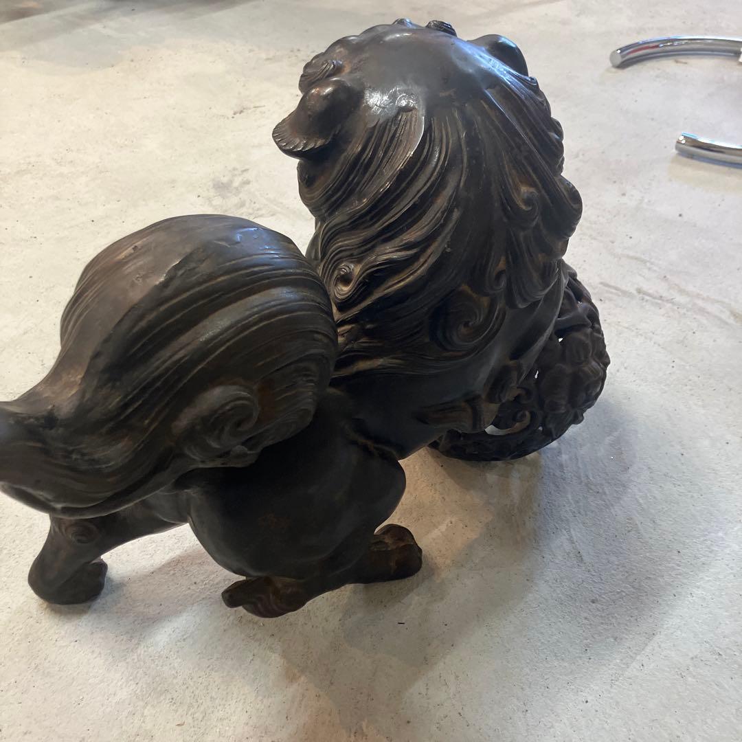 昭和レトロ 大型 鉄製 金属工芸 玉乗り獅子 玉獅子 鋳物 狛犬 置物 オブジェ