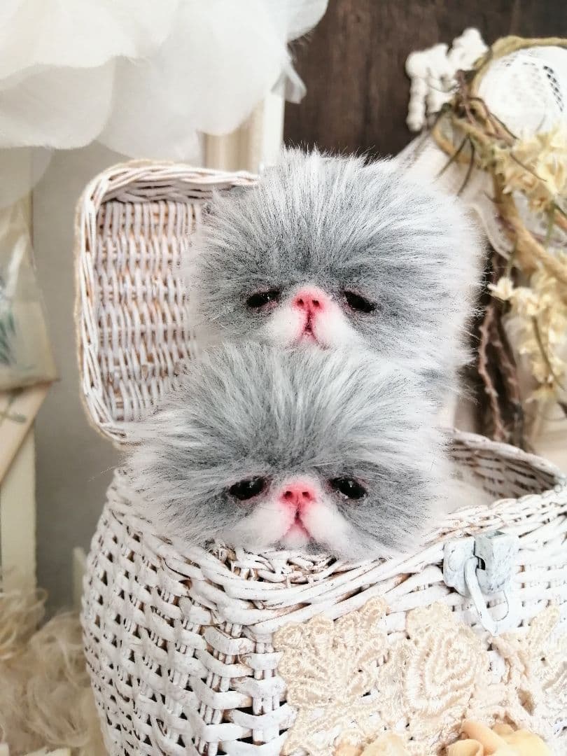 双子♡ミニミニ子猫ちゃん♡べべとミミ♡アートドール♡ぬいぐるみ♡