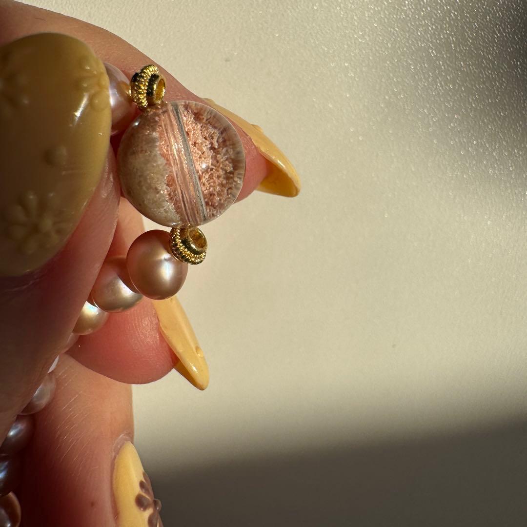 一点物　天然石　ハンドメイドブレス　ピンクガーデン　淡水パール　マザーオブパール