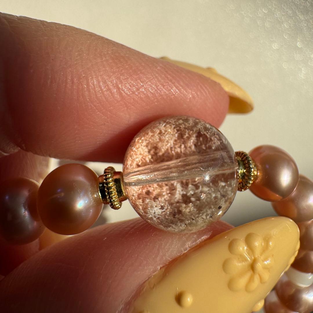 一点物　天然石　ハンドメイドブレス　ピンクガーデン　淡水パール　マザーオブパール