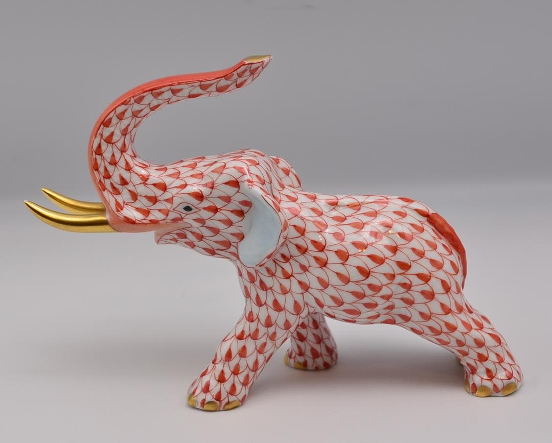 ヘレンド ラズベリー フィッシュネット エレファント 24K ゴールド 牙付き