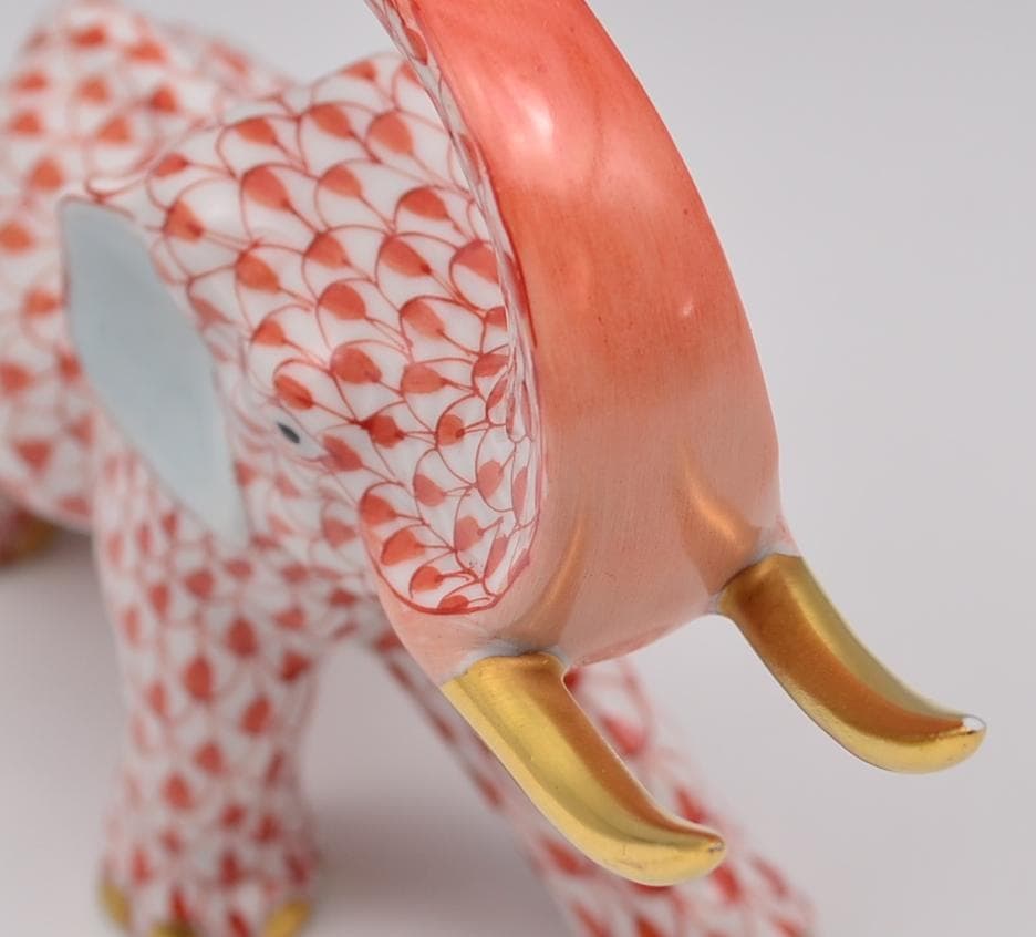 ヘレンド ラズベリー フィッシュネット エレファント 24K ゴールド 牙付き