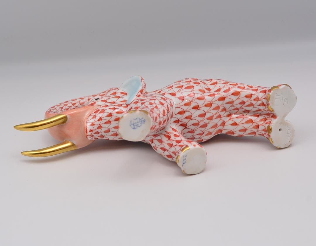 ヘレンド ラズベリー フィッシュネット エレファント 24K ゴールド 牙付き