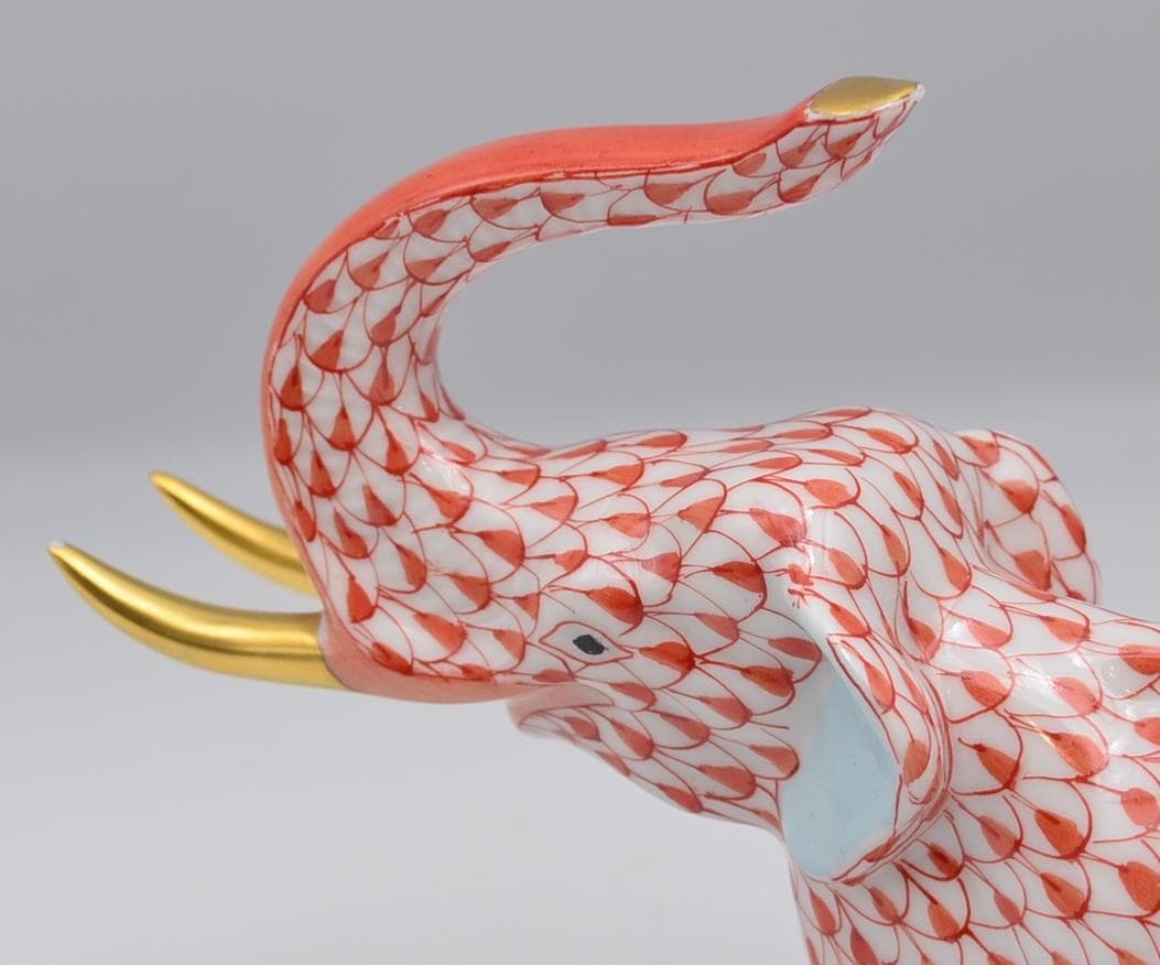 ヘレンド ラズベリー フィッシュネット エレファント 24K ゴールド 牙付き