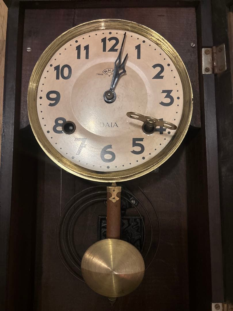 昭和レトロ DAIA 振り子時計 ゼンマイ式 木製古道具 アンティーク 掛け時計