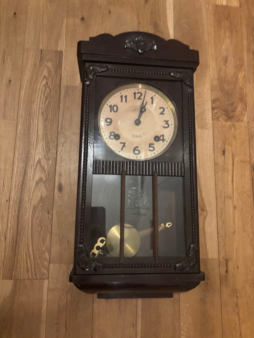 昭和レトロ DAIA 振り子時計 ゼンマイ式 木製古道具 アンティーク 掛け時計