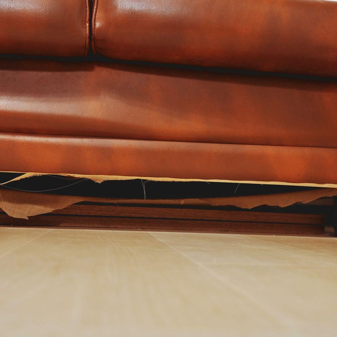 ミットセンチュリー　モダン　茶色　レザーソファ 3人掛け　昭和レトロ　カリモク