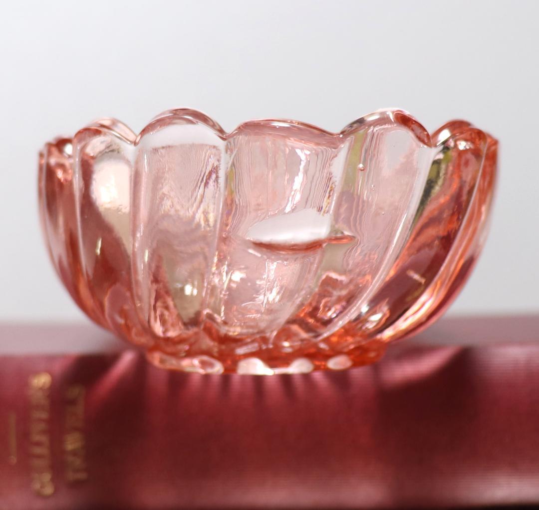 オールド・バカラ 最大サイズ25cm レアカラー バンブー 桃色ガラス大皿 長皿