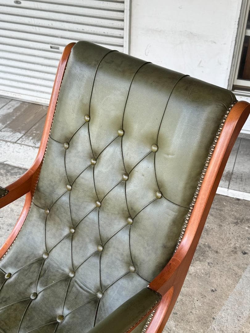 イタリア 本革ロッキングチェア クラシック アンティーク チェスターフィールド