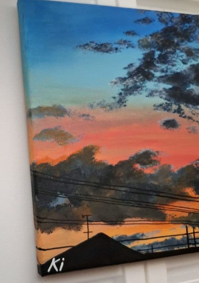 夕日と空のアクリル画 F3号 キャンバス 原画 アート 風景画 - メルカリ