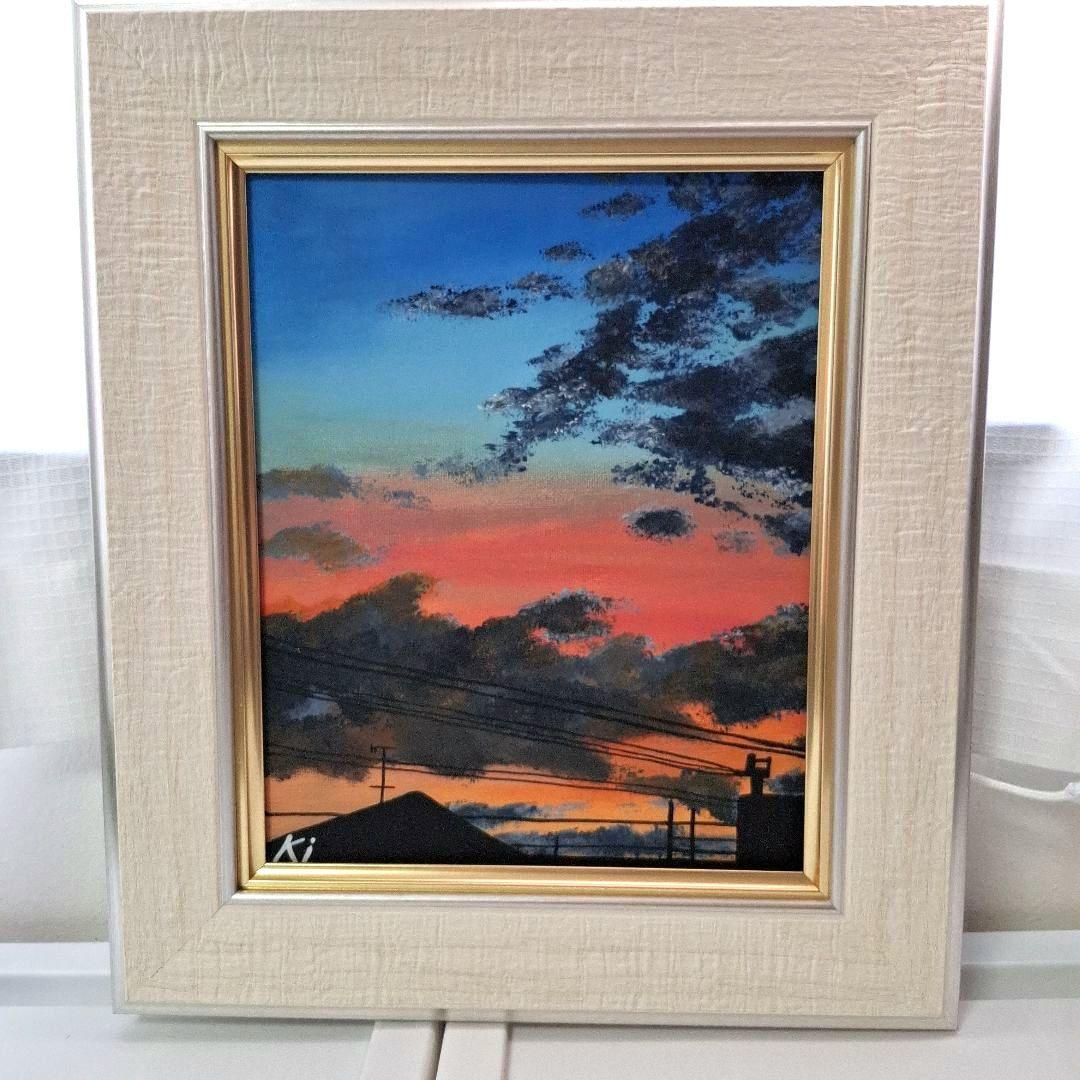 夕日と空のアクリル画 F3号 キャンバス 原画 アート 風景画 - メルカリ