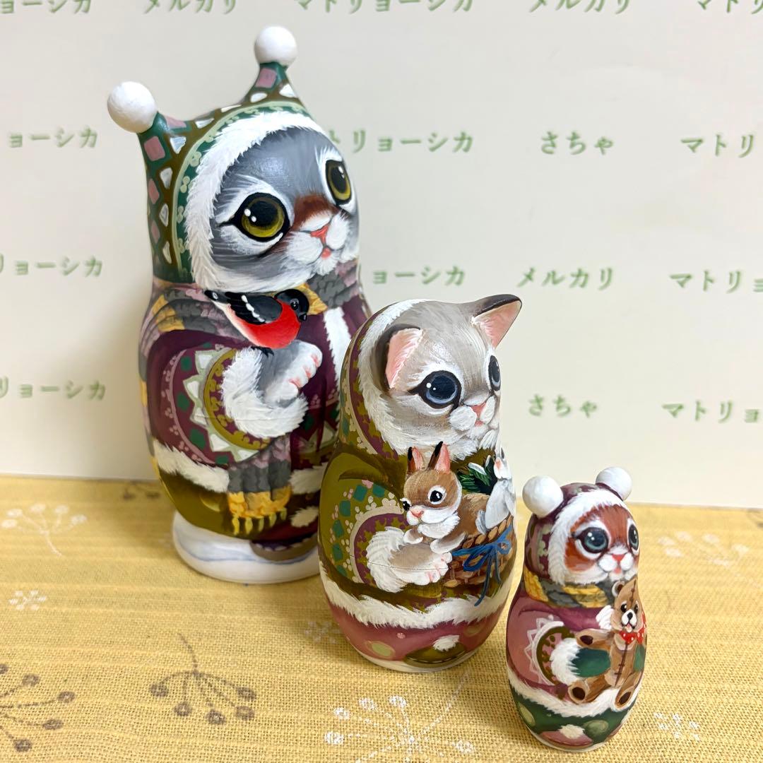 作家もの　マトリョーシカ　猫　スヴェトラーナ・ニコラエヴァ　手描き