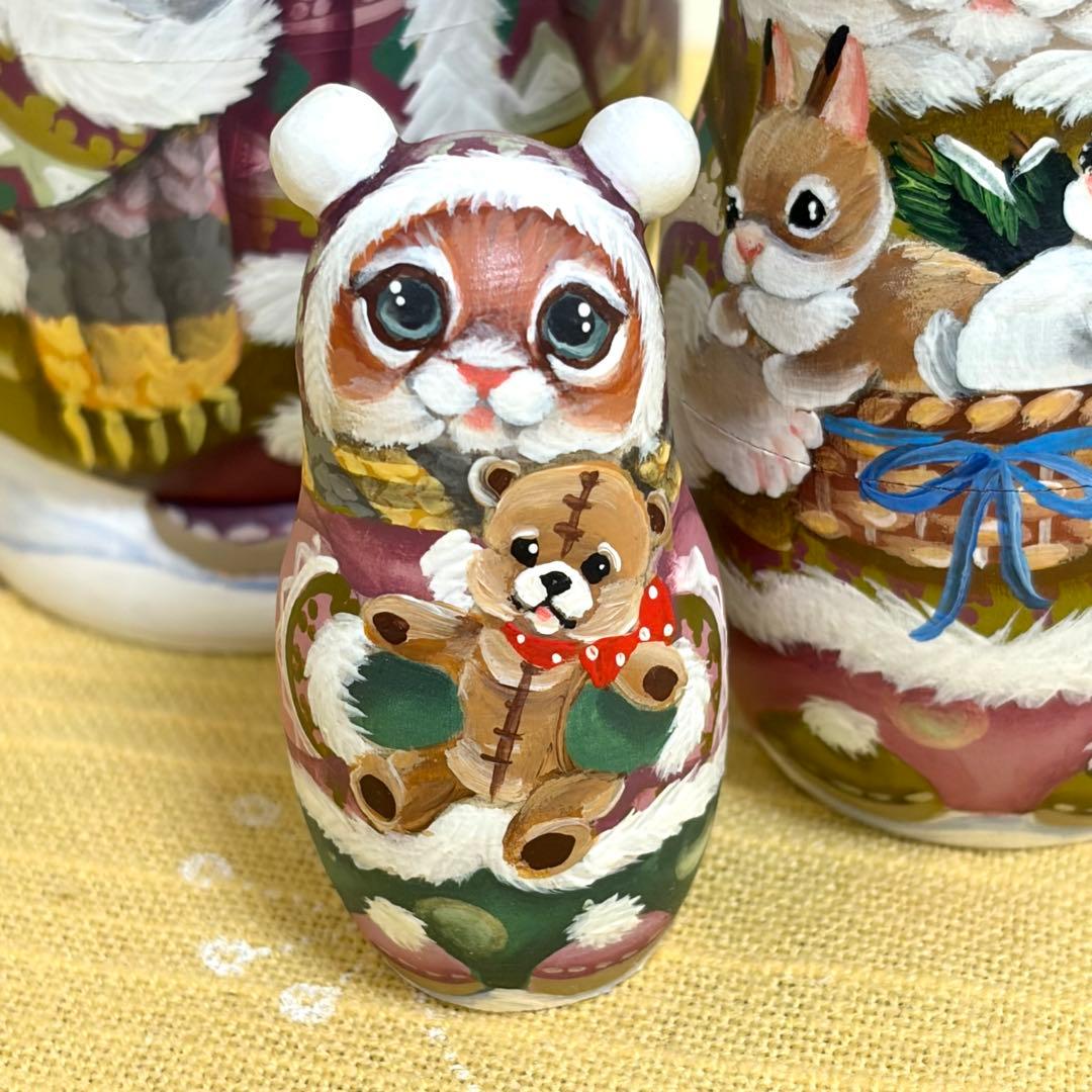作家もの　マトリョーシカ　猫　スヴェトラーナ・ニコラエヴァ　手描き