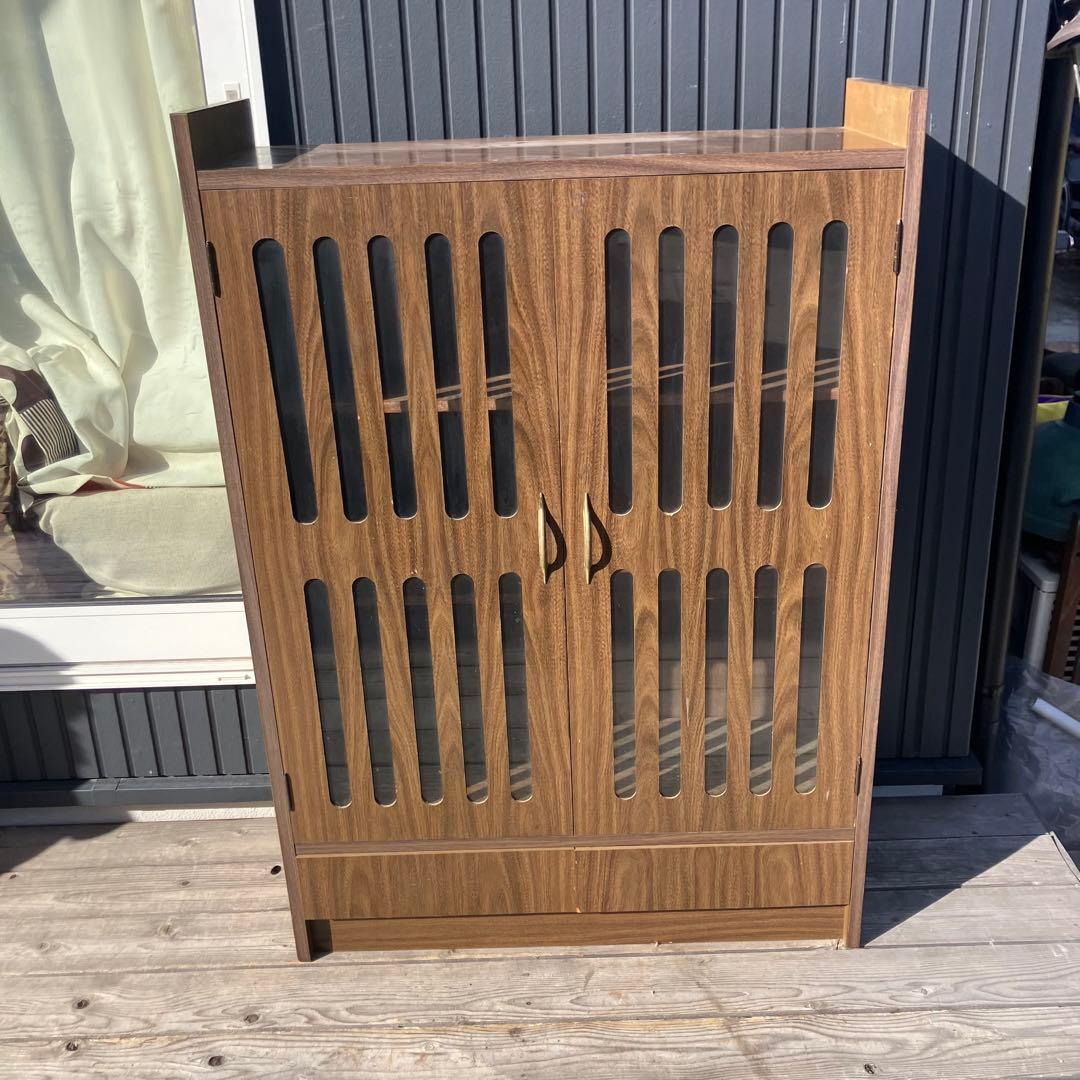 昭和レトロ 木製格子扉キャビネット 飾り棚 古家具 古道具 引き出し収納