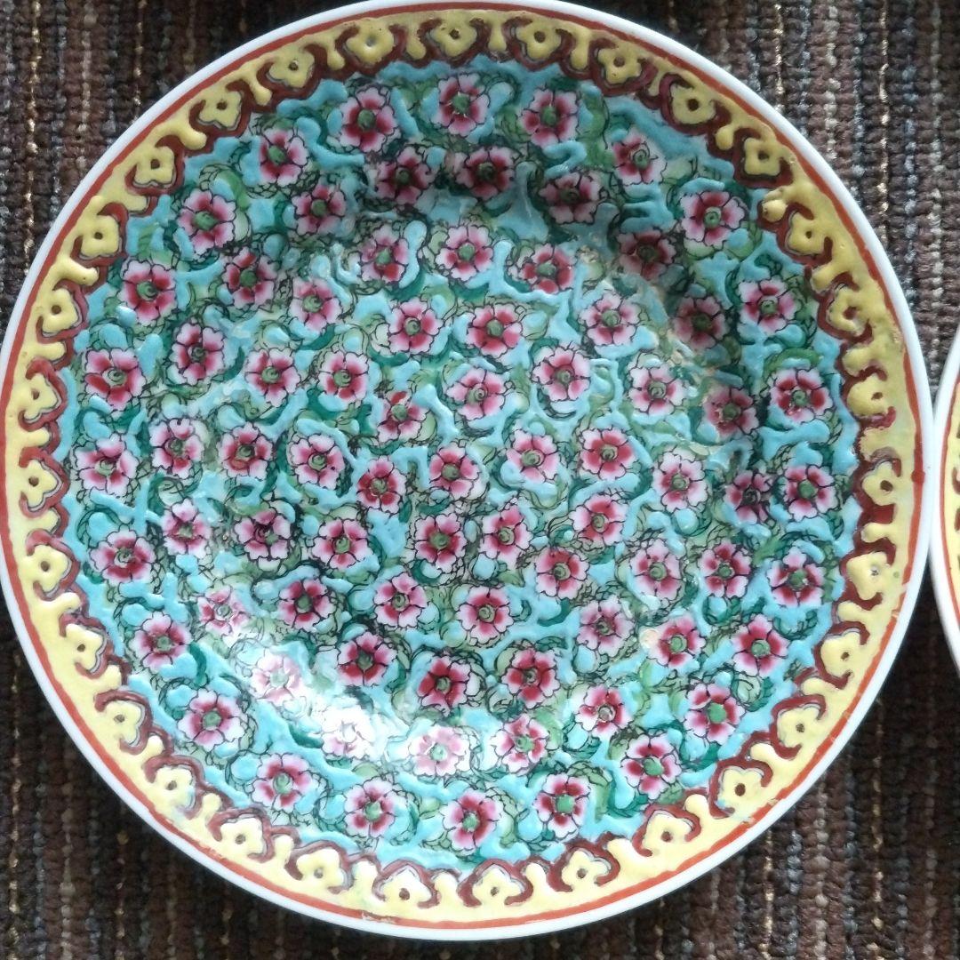 【美品】中国景徳鎮　乾隆年製　粉彩　花詰文様　銘々皿４　小皿４　計８枚