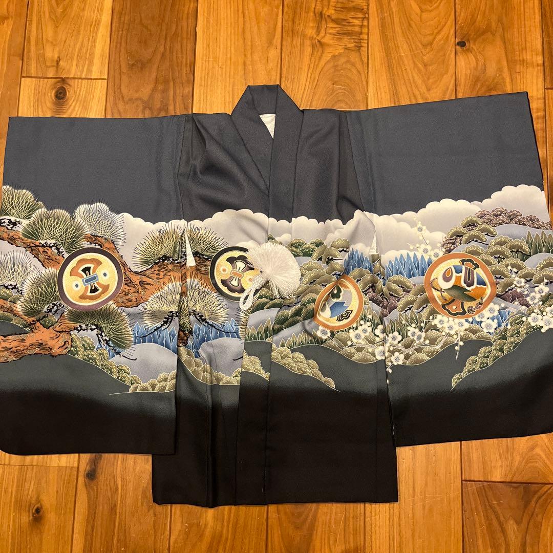 七五三セット　五歳 男児 着物&羽織&袴&角帯&長襦袢 鷹 松