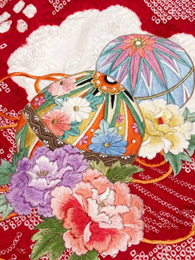 鶴　総絞り　正絹　七五三　３歳　被布　フルセット　一つ身