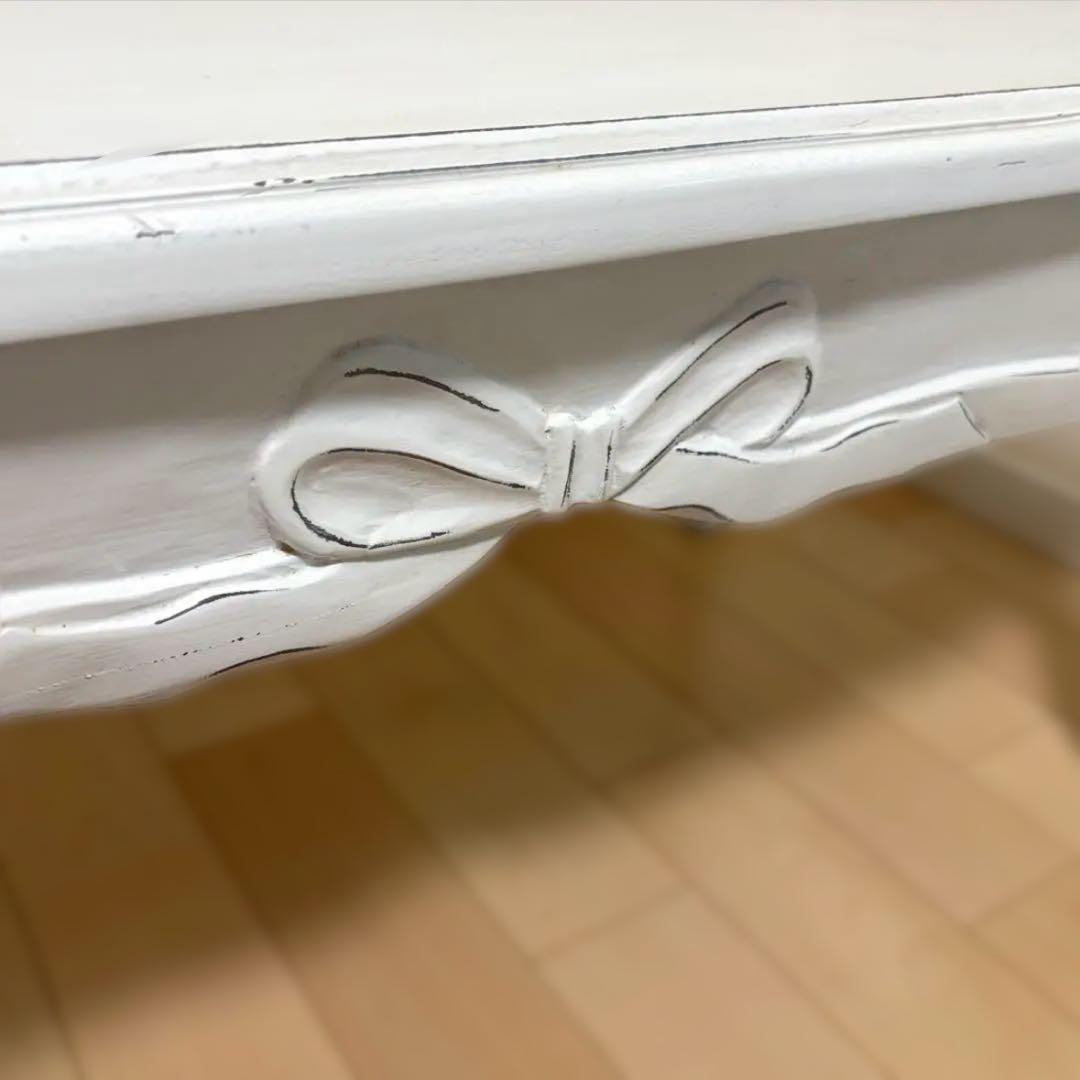 リュバンシュ クラシカル 机 テーブル アンティーク 猫脚 リボン 白 ホワイト