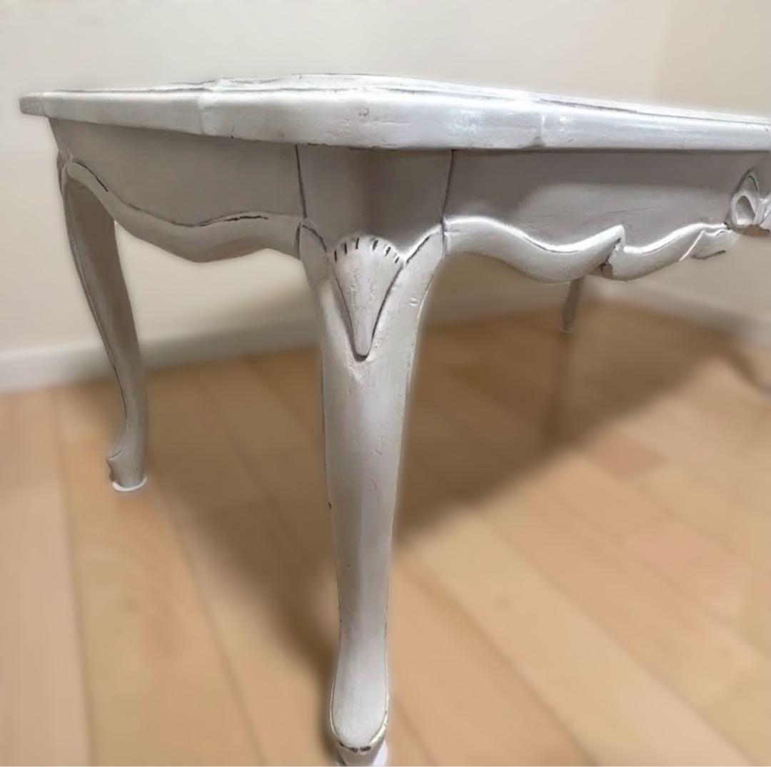 リュバンシュ クラシカル 机 テーブル アンティーク 猫脚 リボン 白 ホワイト