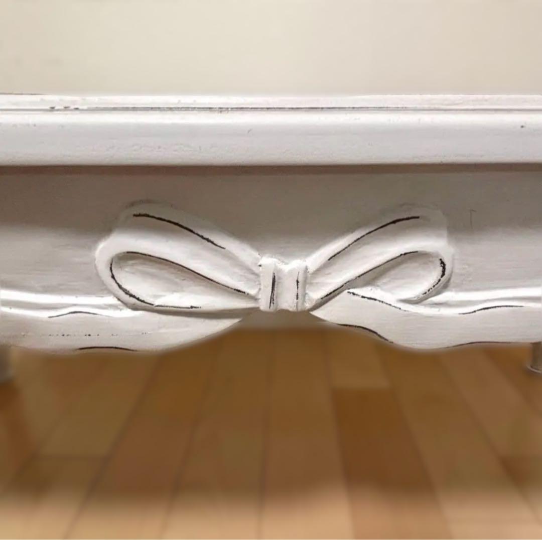 リュバンシュ クラシカル 机 テーブル アンティーク 猫脚 リボン 白 ホワイト