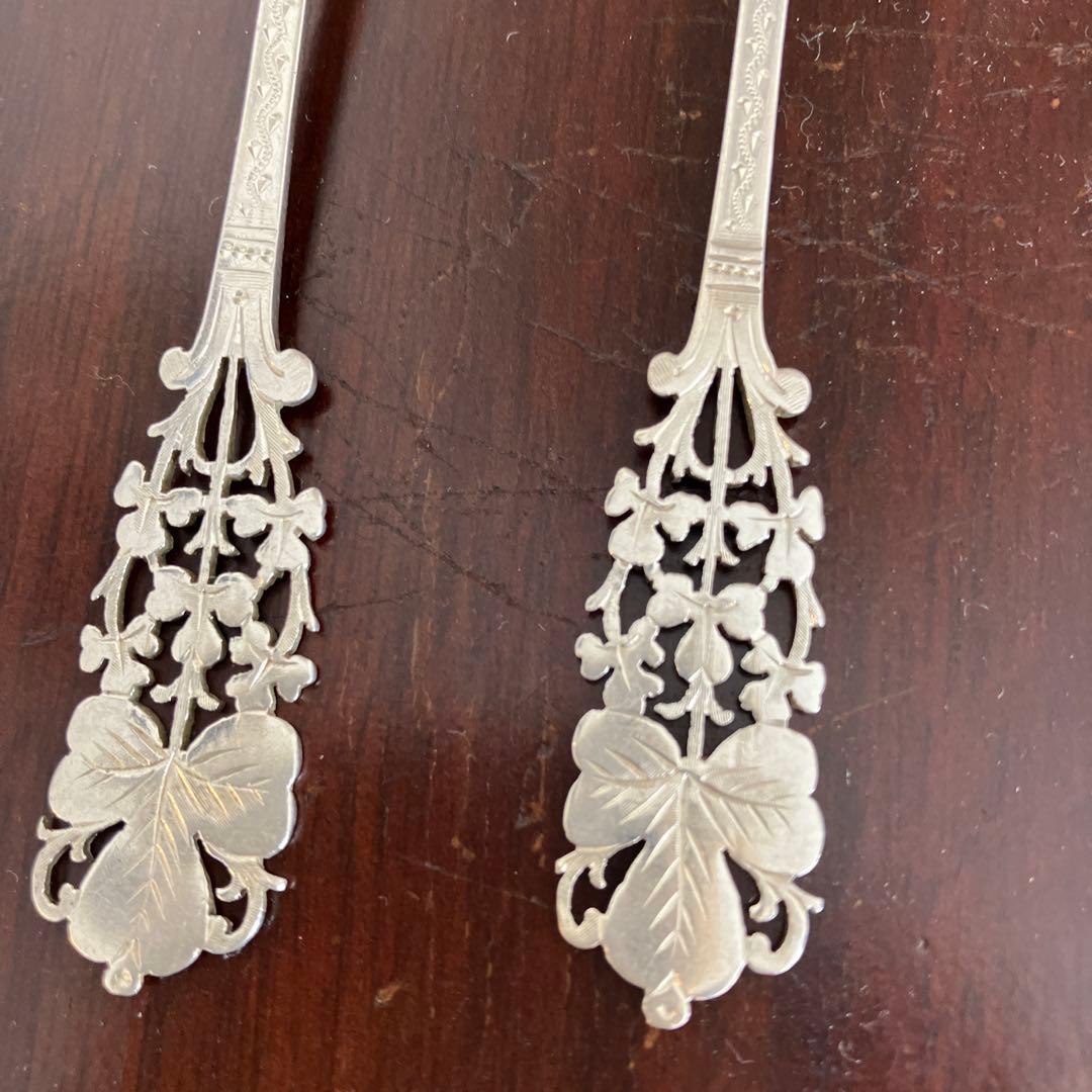 英国アンティーク　純銀　バーナード　クローバーピアススプーンセット12本