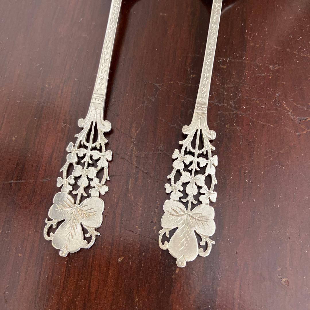 英国アンティーク　純銀　バーナード　クローバーピアススプーンセット12本