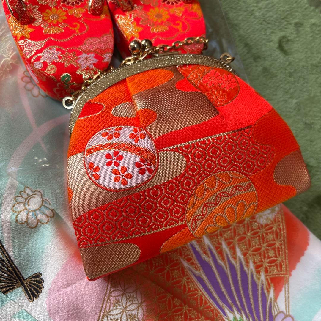 七五三 7歳 正絹 着物 作り帯 バッグ 草履 セット 絞り調 黒 赤 - メルカリ