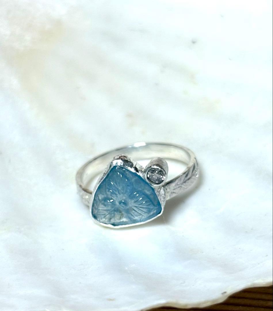 アクアマリンカービングシルバーリング