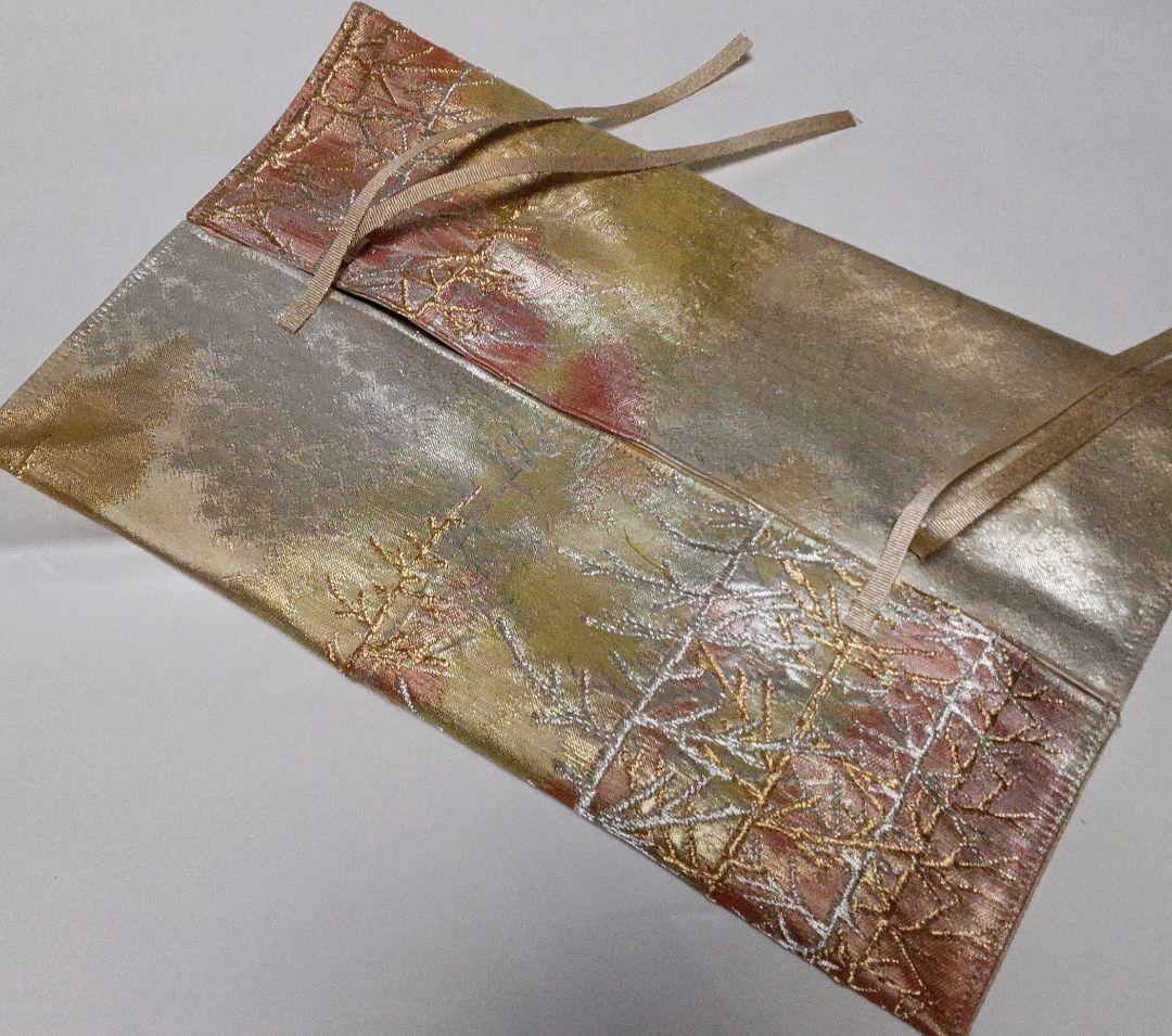 【売却済】金彩正絹袋帯リメイクティッシュケースカバー
