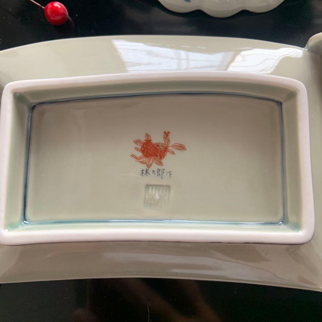 【貴重】《波佐見焼》林九郎　古伊万里風　染錦　金彩蝶　銘々皿　巻物型　在庫2枚