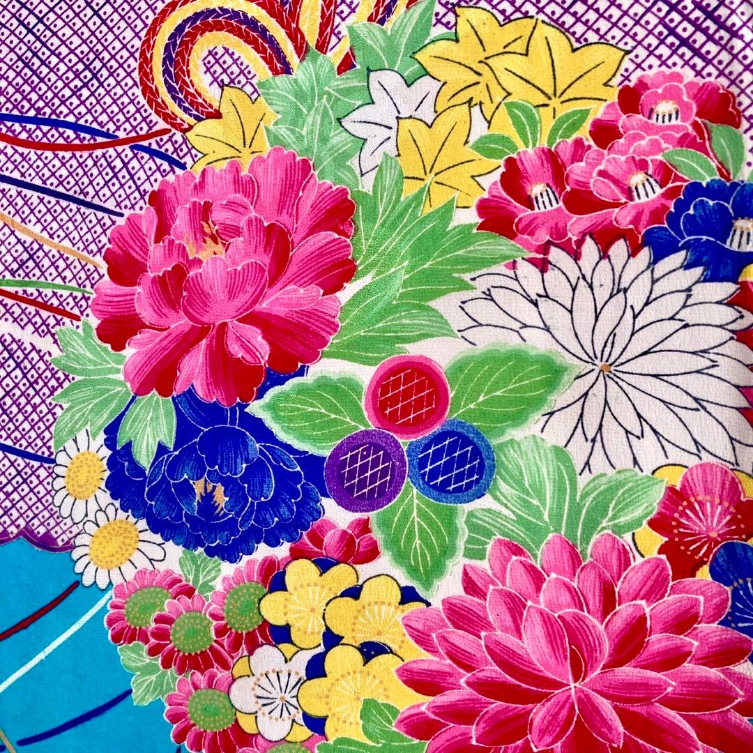 ターコイズ 昭和レトロ 大正ロマン アンティーク着物 大人 ジュニア 袴 着物