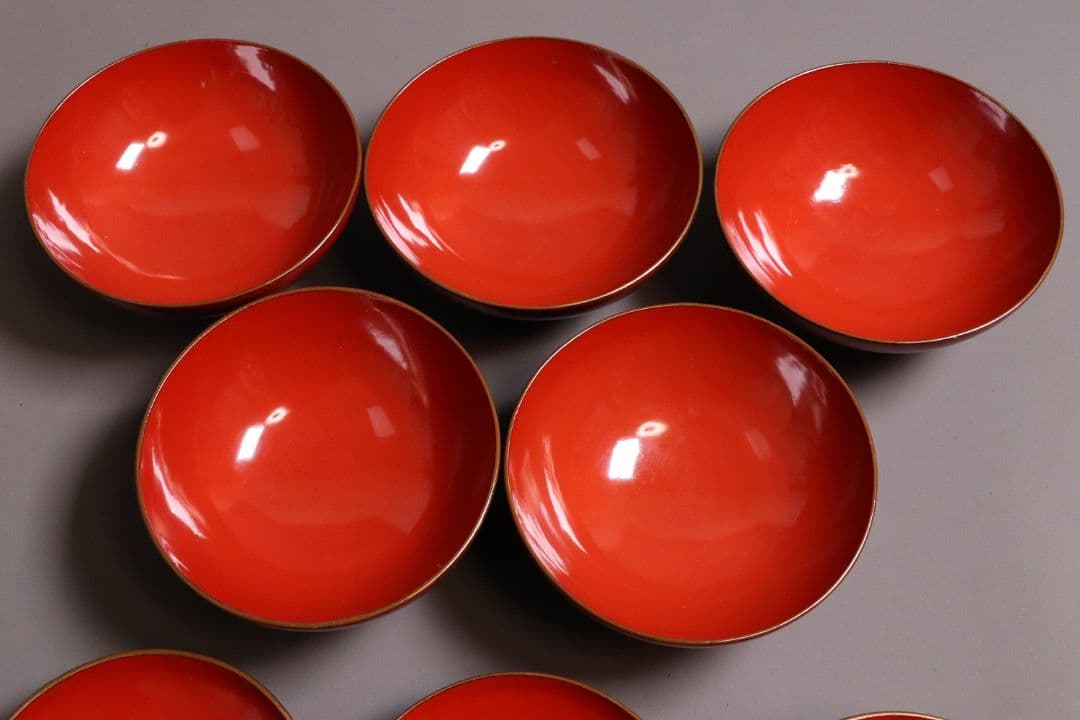 漆芸 明治大正 時代蒔絵椀 五客 天然木 草花 朱塗 金蒔絵【MA358】