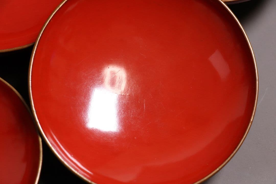 漆芸 明治大正 時代蒔絵椀 五客 天然木 草花 朱塗 金蒔絵【MA358】