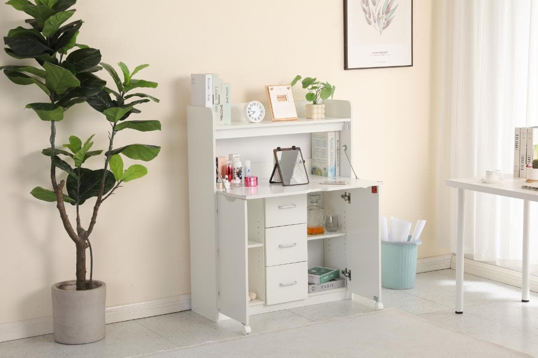 【ホワイト】学習机デスクパソコンデスク勉強机折り畳み天板引き出pcデスク