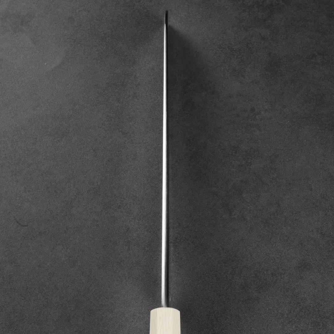 7017 鎌型薄刃包丁 8寸 刃渡り240mm 刺身包丁 人工象牙黒三本巻八角柄