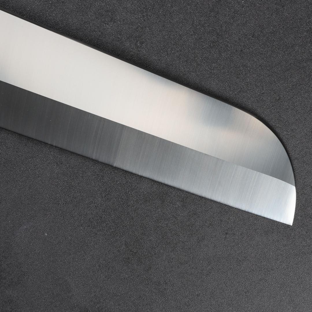 7017 鎌型薄刃包丁 8寸 刃渡り240mm 刺身包丁 人工象牙黒三本巻八角柄